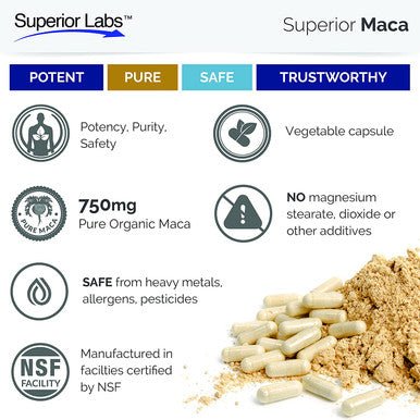 Superior Labs Organic Peruvian Maca 100 Pure NonGMO Dietary Supplement for Calming and Relaxation Zero Synthetic Additives Stearates Dioxides 750mg 120 Vegetable Capsules