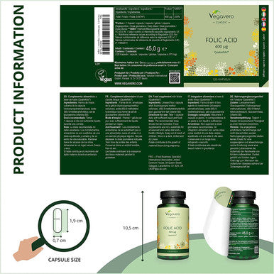 Methyl Folate VegaveroÃƒâ€šÃ‚Â® 400mcg | Natural Folic Acid Tablet Alternative | NO Additives | Vitamin B9 QuatrefolicÃƒâ€šÃ‚Â® (5-MTHF) Pregnancy, Preconception, Maternal Tissue Growth, 120 Vegan Capsules