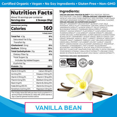Orgain Organic Plant Based Protein Powder Peanut Butter Vegan Low Net Carbs 2.03 Pound Organic Plant Based Protein Superfoods Powder Vanilla Bean Vegan Non Dairy Lactose 2.02 lb