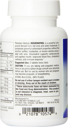 Planetary Herbals Resveratrol Extract with Red Wine Tablets, 60 Count