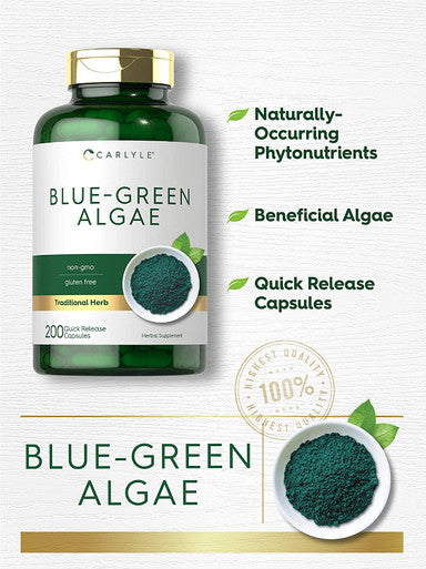 Carlyle Blue Green Algae 500mg | 200 Quick Release Capsules | Chlorella Supplement | Non-GMO, Gluten Free