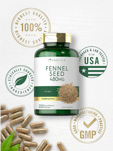 Carlyle Fennel Seed 480mg | 200 Capsules | Herbal Supplement | Non-GMO
