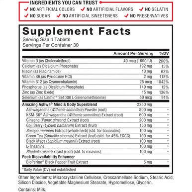 Force Factor Amazing Ashwa For Stress Relief, Memory, Focus, And Immune Support Health, Ashwagandha Supplement With Ksm-66 Ashwagandha For Stress, Vitamins, Minerals, And Antioxidants, 120 Tablets