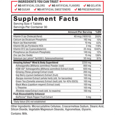 Force Factor Amazing Ashwa for Relief, Memory, Focus, Immune Health, and Metabolism, Ashwaganda Supplement with KSM-66 Ashwagan for , 120 Tablets, White Packaging