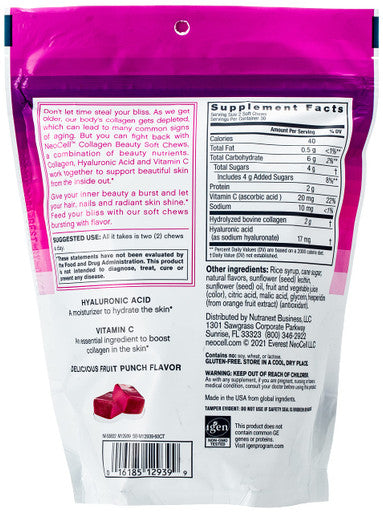 Neocell Beauty Bursts Gourmet Collagen Soft Chews Super Fruit Punch 30 Soft Chews
