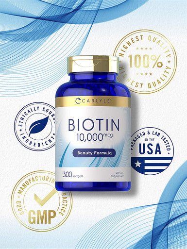 Carlyle Biotin 10000Mcg | 300 Softgels | Max Strength | Non-Gmo, Gluten Free Supplement