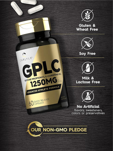Carlyle GPLC Glycine Propionyl-L-Carnitine HCL Supplement | 1250mg | 60 Capsules | Advanced Athlete Formula | Non-GMO Gluten