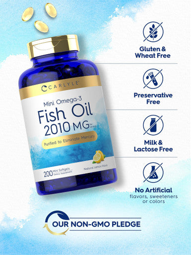 Carlyle Mini Fish Oil Softgels | 2010mg | 200 Omega-3 Pearls | Non-GMO & Gluten Free Supplement