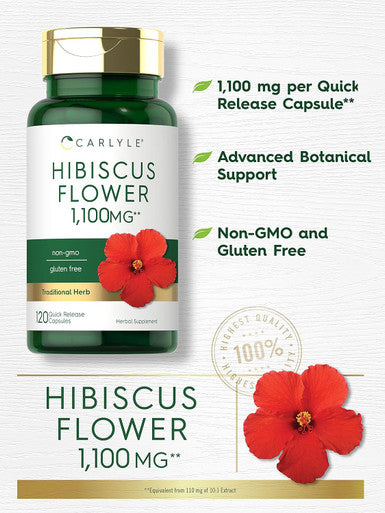 Carlyle Hibiscus Flower Extract 1100 mg | 120 Capsules | Non-GMO Gluten Supplement