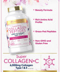 Multi Collagen Pills 6000mg | 400 Capsules | Collagen Peptides with Vitamin C | Type 1 and 3 | Non-GMO, Gluten Free, Grass Fed | Carlyle