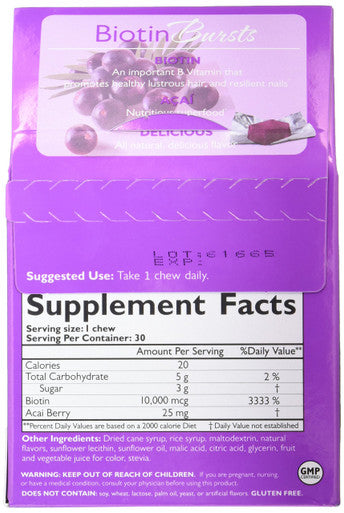 Neocell Laboratories Biotin Bursts Chewable Acai Berry High Potency 30 Count (Pack Of 2)