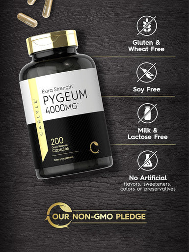 Carlyle Pygeum Africanum Bark | 200 Capsules | High Potency Extract | Non-GMO Gluten Supplement