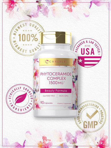 Carlyle Phytoceramide Supplement 1500mg | 90 Capsules | with Organic Sweet Potato | Beauty Formula Complex | Non-GMO and Gluten