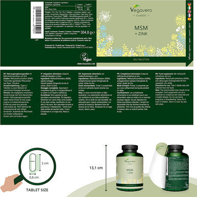 MSM Capsules VegaveroÃƒâ€šÃ‚Â® | with Zinc | 300 Tablets | NO ADDITIVES | Vegan & Lab-Tested Methylsulfonylmethane