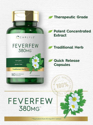 Carlyle Feverfew Capsules 380mg | 180 Count | Traditional Herb Extract | Non-GMO Gluten