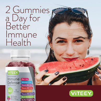 Multivitamin Gummies 8 In 1 Immune Support Supplement With Probiotics - Immune Boosters For Adults & Teens - Vegetarian, Gelatin Free, Gmo - Chewable Berry Flavored Pectin Immune Defense Gummy