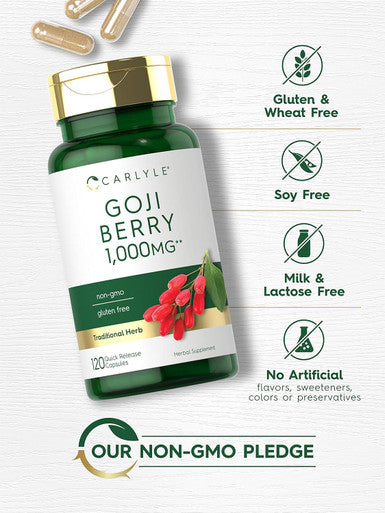 Carlyle Goji Berry 1000mg | 120 Capsules | Concentrated Extract from Wolfberry Plant | Non-GMO Gluten