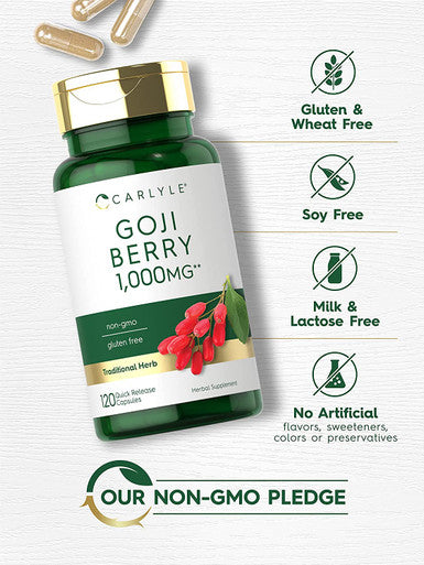 Carlyle Goji Berry 1000mg | 120 Capsules | Concentrated Herbal Extract | Non-GMO, Gluten Free Supplement