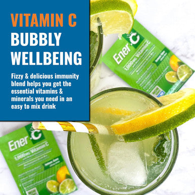 Ener-C Lemon Lime Multivitamin Drink Mix Powder Vitamin C 1000Mg & Electrolytes With Real Fruit Juice Natural Energy & Immune Support For Women & Men - Non-Gmo Vegan & Gluten - 60 Count