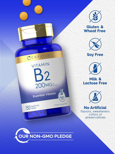 Vitamin B-2 | Riboflavin | 200Mg | 150 Tablets | Vegetarian, Non-Gmo & Gluten Free Essential Supplement