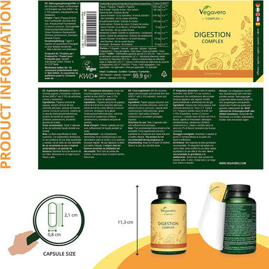 Digestive Enzyme VegaveroÃƒâ€šÃ‚Â® | 100% Natural | Papain, Bromelain & KWD+Ãƒâ€šÃ‚Â® and Plant Extracts | Without Additives | 180 Vegan Capsules