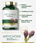 Carlyle Artichoke Extract Capsules 8000mg | 200 Count | Non-GMO Gluten Supplement