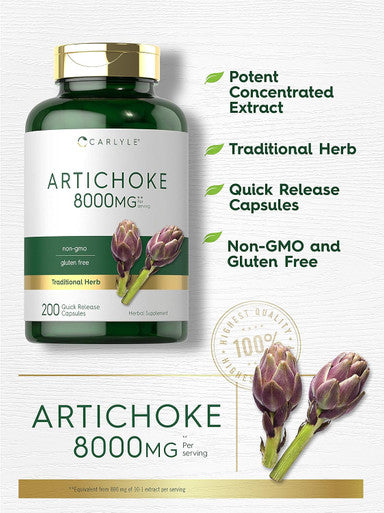 Carlyle Artichoke Extract Capsules 8000mg | 200 Count | Non-GMO Gluten Supplement