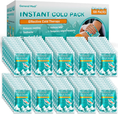 General Medi Instant Ice Cold Pack 4 x 5.5 Disposable Cold Therapy Ice Packs for Pain Relief Swelling Inflammation Sprains Toothache for Athletes and Outdoor Activities