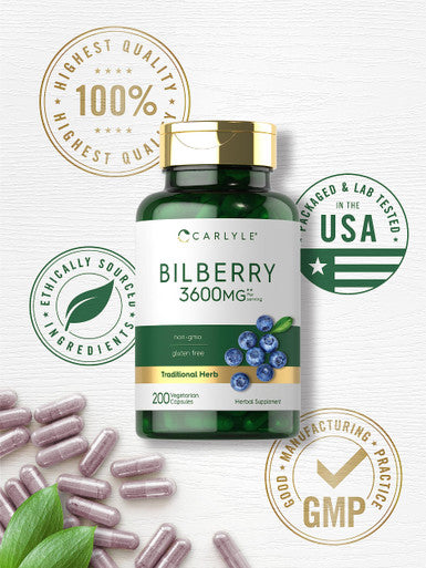 Carlyle Bilberry Extract Capsules | 3600Mg | 200 Count | Vegetarian, Non-Gmo, Gluten Free Fruit Supplement
