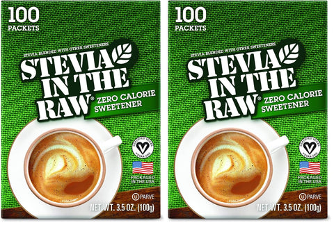 Stevia In The Raw Plant Based Zero Calorie No Erythritol Sugar Substitute SugarFree Sweetener for Coffee Hot & Cold Drinks Suitable For Diabetics Vegan GlutenFree 100Count Packets (1 Pack)
