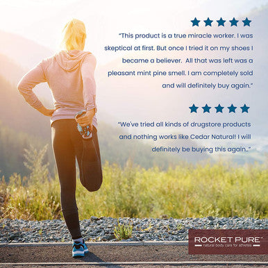 Rocket Pure Natural Cedar Foot Deodorant and Shoe Deodorizing Powder for Athletes. Large 5-Ounce Bottle.
