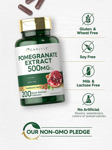 Carlyle Pomegranate Extract | 500mg | 200 Capsules | Non-GMO, Gluten Free Supplement | Traditional Herb