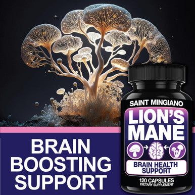 Saint Mingiano Lion'S Mane Mushroom Supplement | 120 Capsules: Alpha Brain Enhancement Of Cognitive Clarity, Focus With Our Specialty Blend 4 Mushroom Mycelium Formula