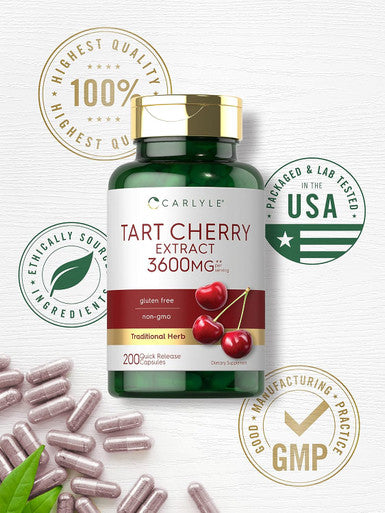 Carlyle Tart Cherry Extract Capsules | 200 Count | Non-GMO and Gluten Formula | Traditional Herb Supplement