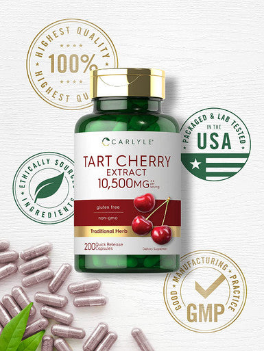 Carlyle Tart Cherry Capsules | 10,500Mg | 200 Pills | Max Potency | Non-Gmo, Gluten Free | Tart Cherry Juice Extract