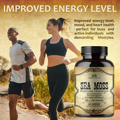 HERBALICIOUS Sea Moss Capsules - 1000 Mg Irish Sea Moss With Bladderwrack And Burdock Root For Immune Support, Thyroid Supplement, Healthy Skin, And Detox - 100 Irish Sea Moss Capsules