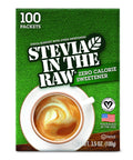 Stevia In The Raw Plant Based Zero Calorie No Erythritol Sugar Substitute SugarFree Sweetener for Coffee Hot & Cold Drinks Suitable For Diabetics Vegan GlutenFree 100Count Packets (1 Pack)