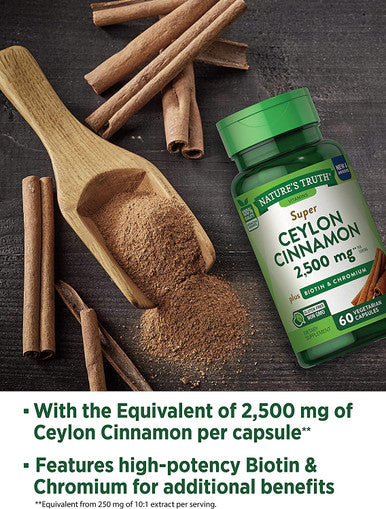 Nature's Truth Cinnamon with Biotin and Chromium Capsules, 60 Count