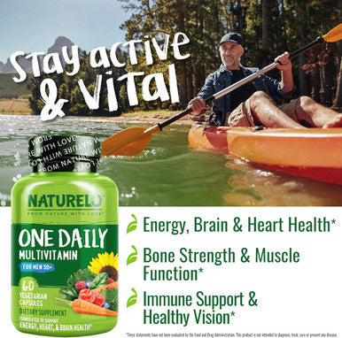 Naturelo Mens Multivitamins For Men 50+ One Daily Multivitamin For Men With Vitamins Minerals and Organic Whole Foods Non-Gmo 60 Vegetarian Capsules