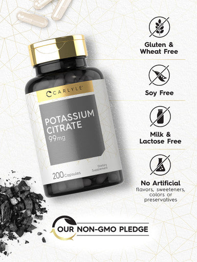 Potassium Citrate 99Mg | 200 Capsules | Non-Gmo And Gluten Free Supplement | By Carlyle