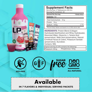 Nutritional Designs Lps Liquid Collagen & Whey Protein Supplement - Non-Gmo Drink, Sugar-- Promotes Healthy Skin & Hair For Men & Women, Peach Mango, Single Serve (25 Packets)