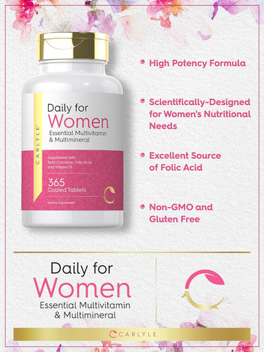 Carlyle Women's Daily Multivitamin | 365 Tablets | Vitamin and Mineral Supplement | Non-GMO Gluten Pills