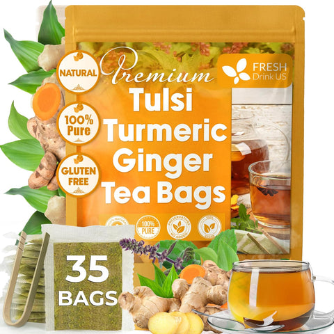 FreshDrinkUS, Premium 75 Mulberry Leaf Tea Bags, 100% Natural & Pure from Mulberry Leaves. Loose Leaf Herbal Tea. Made with Natural Material Tea Bags. No Sugar, No Caffeine, No Gluten, Vegan.