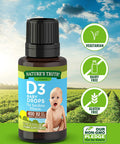 Vitamin D Drops for Infants | 400 IU | 9.2 mL | D3 Drops for Kids | Vegetarian, Non-GMO, Gluten Supplement | by Nature's Truth