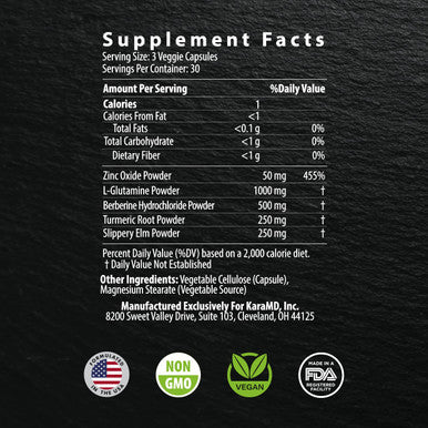Karamd Vital Restore - Supplement For Leaky Gut, Colon Health, & Immune Support - With Zinc, Turmeric, Berberine & L-Glutamine - Vegetable Capsules - 30 Servings (90 Capsules)