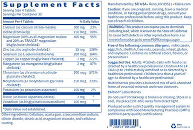Klaire Labs Mineral-Only Complex - TRAACS Multimineral Formula, Chelated & Hypoallergenic Blend with No Iron (120 Tablets)