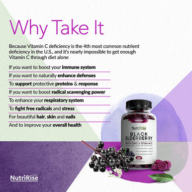 Sambucus Elderberry Gummies with Zinc Vitamin C. GreatTasting Women Mens Daily Herbal Supplement for Immune Support Skin Health. Natural Elderberries. Vegan GlutenFree