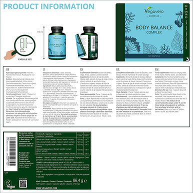 Body Balance Complex VegaveroÃƒâ€šÃ‚Â® | No Additives | with Nettle, Fennel Seeds, Birch Leaves, Chestnut Leaves & Wild Cherry Stems | 120 Capsules | 100% Vegan