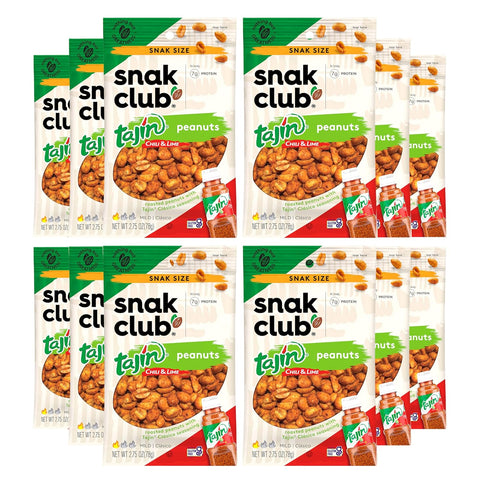 Snak Club Tajin Peanuts, Roasted Nuts with Chili and Lime Seasoning, Mild, Gluten-Free and Kosher Snacks, No Artificial Colors or Flavors, No Preservatives, 12 oz Resealable Bag