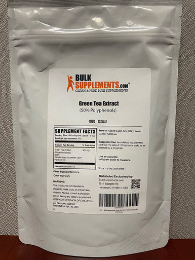 BulkSupplements Green Tea Extract Powder (50% Polyphenols) - Green Tea Supplement for Antioxidants Support - - 500mg , 200 Servings (100 Grams - 3.5 oz)
